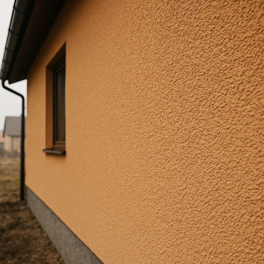 Фрагмент стіни будинку з декоративною штукатуркою та вікном